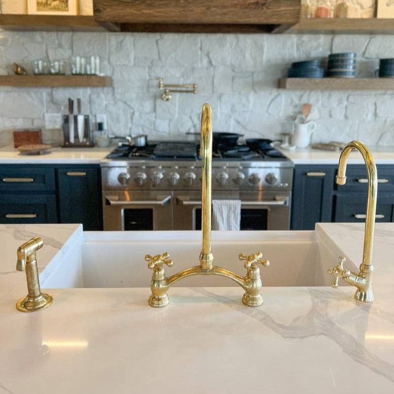2 Hole Unlacquered Brass Kitchen Faucet With Sprayer