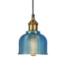 GobekUsa Mila - Retro Retro Style Carillon Pendant Light 1-Light Red/Orange/Blue Gridded Glass Suspension Lighting for Dining Room
