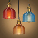 GobekUsa Mila - Retro Retro Style Carillon Pendant Light 1-Light Red/Orange/Blue Gridded Glass Suspension Lighting for Dining Room