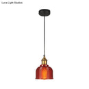 GobekUsa Mila - Retro Retro Style Carillon Pendant Light 1-Light Red/Orange/Blue Gridded Glass Suspension Lighting for Dining Room