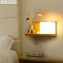 GobekUsa Nordic Milk Glass Cube Wall Sconce with Wood Shelf, Pull Chain - 1-Bulb Wall Light