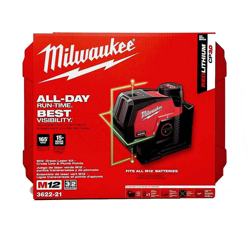 Milwaukee 3622-21 M12 Green Cross Line & Plumb Points Laser Kit