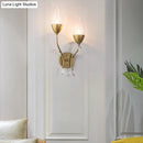 GobekUsa Mini Wall Sconce Light with Crystal Leaf Design - Modern Metallic Gold Finish - Ideal for Bedroom Illumination