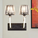 GobekUsa Minimal Black Crystal Wall Lamp with Cone Shade and Wall Mount for Bedroom