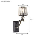GobekUsa Minimal Black Crystal Wall Lamp with Cone Shade and Wall Mount for Bedroom