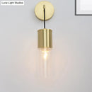 GobekUsa Minimal Brass Tube Wall Sconce Light with Clear Glass Mount - Single Light Lamp Kit