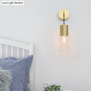 GobekUsa Minimal Brass Tube Wall Sconce Light with Clear Glass Mount - Single Light Lamp Kit