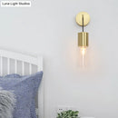 GobekUsa Minimal Brass Tube Wall Sconce Light with Clear Glass Mount - Single Light Lamp Kit