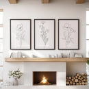 Modern Botanical Line Art Decor. 3 Piece Floral Print Set by Wall Art Set