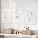 Modern Botanical Line Art Decor. 3 Piece Floral Print Set by Wall Art Set