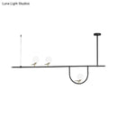 GobekUsa Minimal Metal Island Pendant Light with Opal Glass Shade (Black, 3 Heads)