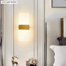 GobekUsa Minimalist Acrylic Wall Sconce with Gold Band and Warm/White Light - Perfect for Bedside