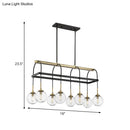 GobekUsa Minimalist Arch Island Pendant – Clear Glass, 8 Bulbs Hanging Light in Black and Gold