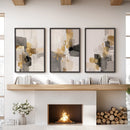 Neutral Abstract Wall Art Set of 3. Beige, Gray, Gold Prints by Wall Art Set