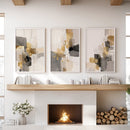 Neutral Abstract Wall Art Set of 3. Beige, Gray, Gold Prints by Wall Art Set
