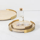 GobekUsa Beige Brown Travertine Marble Tray with Metal Frame