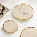 GobekUsa Beige Brown Travertine Marble Tray with Metal Frame