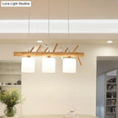GobekUsa Beige Drum Island Lighting: Simple 2/3 Heads Pendant Lamp with Opaque Glass and Bird on Wood Branch Design