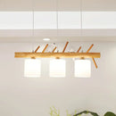 GobekUsa Beige Drum Island Lighting: Simple 2/3 Heads Pendant Lamp with Opaque Glass and Bird on Wood Branch Design