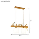 GobekUsa Beige Drum Island Lighting: Simple 2/3 Heads Pendant Lamp with Opaque Glass and Bird on Wood Branch Design
