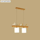 GobekUsa Beige Drum Island Lighting: Simple 2/3 Heads Pendant Lamp with Opaque Glass and Bird on Wood Branch Design