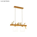 GobekUsa Beige Drum Island Lighting: Simple 2/3 Heads Pendant Lamp with Opaque Glass and Bird on Wood Branch Design
