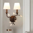 GobekUsa Minimalist Beveled Crystal Wall Mount Lamp with Black/Gold Finish - 2 Bulbs, Conic Fabric Shade