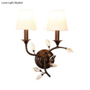 GobekUsa Minimalist Beveled Crystal Wall Mount Lamp with Black/Gold Finish - 2 Bulbs, Conic Fabric Shade