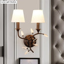 GobekUsa Minimalist Beveled Crystal Wall Mount Lamp with Black/Gold Finish - 2 Bulbs, Conic Fabric Shade