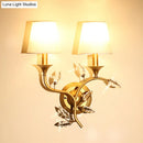GobekUsa Minimalist Beveled Crystal Wall Mount Lamp with Black/Gold Finish - 2 Bulbs, Conic Fabric Shade