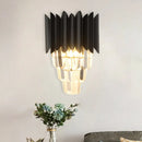 GobekUsa Minimalistic 2-Head Wall Lighting for Bedroom with Crystal Tiered Shade in Black