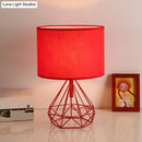 GobekUsa Diamond Cage Bedside Table Lamp - Metallic Finish, Minimalist Design and Drum Fabric Shade"