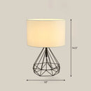 GobekUsa Diamond Cage Bedside Table Lamp - Metallic Finish, Minimalist Design and Drum Fabric Shade"