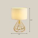 GobekUsa Diamond Cage Bedside Table Lamp - Metallic Finish, Minimalist Design and Drum Fabric Shade"