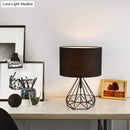 GobekUsa Diamond Cage Bedside Table Lamp - Metallic Finish, Minimalist Design and Drum Fabric Shade"