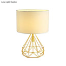 GobekUsa Diamond Cage Bedside Table Lamp - Metallic Finish, Minimalist Design and Drum Fabric Shade"