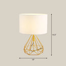GobekUsa Diamond Cage Bedside Table Lamp - Metallic Finish, Minimalist Design and Drum Fabric Shade"