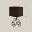 GobekUsa Diamond Cage Bedside Table Lamp - Metallic Finish, Minimalist Design and Drum Fabric Shade"