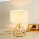 GobekUsa Diamond Cage Bedside Table Lamp - Metallic Finish, Minimalist Design and Drum Fabric Shade"