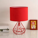 GobekUsa Diamond Cage Bedside Table Lamp - Metallic Finish, Minimalist Design and Drum Fabric Shade"