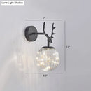 GobekUsa Minimalist LED Bedroom Sconce with Antler and Glass Design - Wall Mount Lamp with Starry String