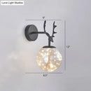 GobekUsa Minimalist LED Bedroom Sconce with Antler and Glass Design - Wall Mount Lamp with Starry String