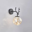 GobekUsa Minimalist LED Bedroom Sconce with Antler and Glass Design - Wall Mount Lamp with Starry String