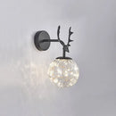 GobekUsa Minimalist LED Bedroom Sconce with Antler and Glass Design - Wall Mount Lamp with Starry String