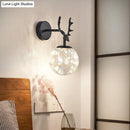 GobekUsa Minimalist LED Bedroom Sconce with Antler and Glass Design - Wall Mount Lamp with Starry String