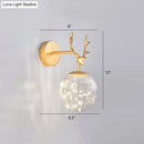 GobekUsa Minimalist LED Bedroom Sconce with Antler and Glass Design - Wall Mount Lamp with Starry String