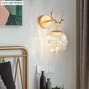 GobekUsa Minimalist LED Bedroom Sconce with Antler and Glass Design - Wall Mount Lamp with Starry String