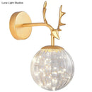 GobekUsa Minimalist LED Bedroom Sconce with Antler and Glass Design - Wall Mount Lamp with Starry String