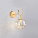 GobekUsa Minimalist LED Bedroom Sconce with Antler and Glass Design - Wall Mount Lamp with Starry String
