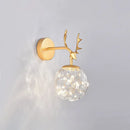 GobekUsa Minimalist LED Bedroom Sconce with Antler and Glass Design - Wall Mount Lamp with Starry String